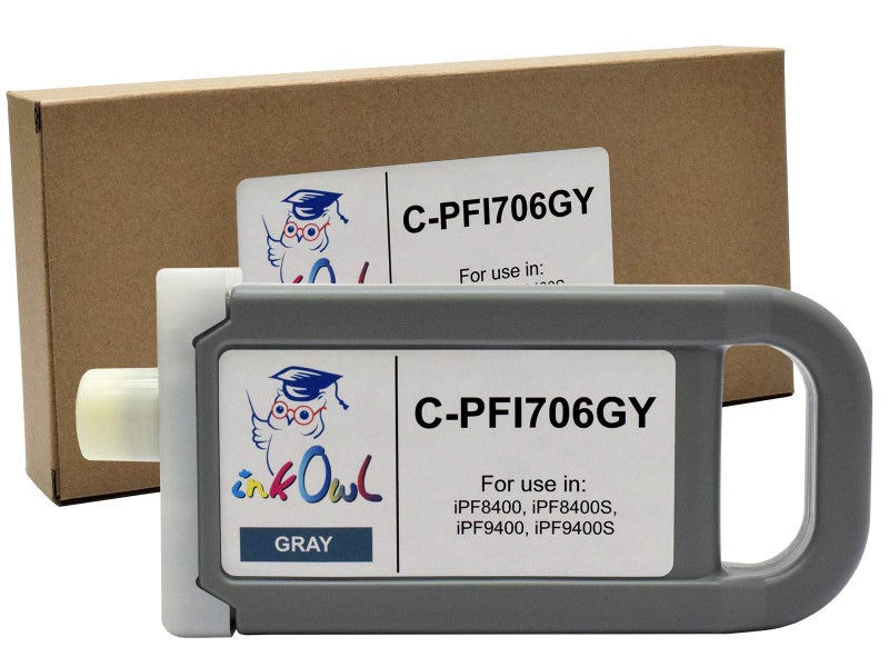 InkOwl Compatible Ink Cartridge Replacement for Canon PFI-706GY (700ml, Gray) for iPF8400, iPF8400S, iPF9400, iPF9400S Printers - Image 1